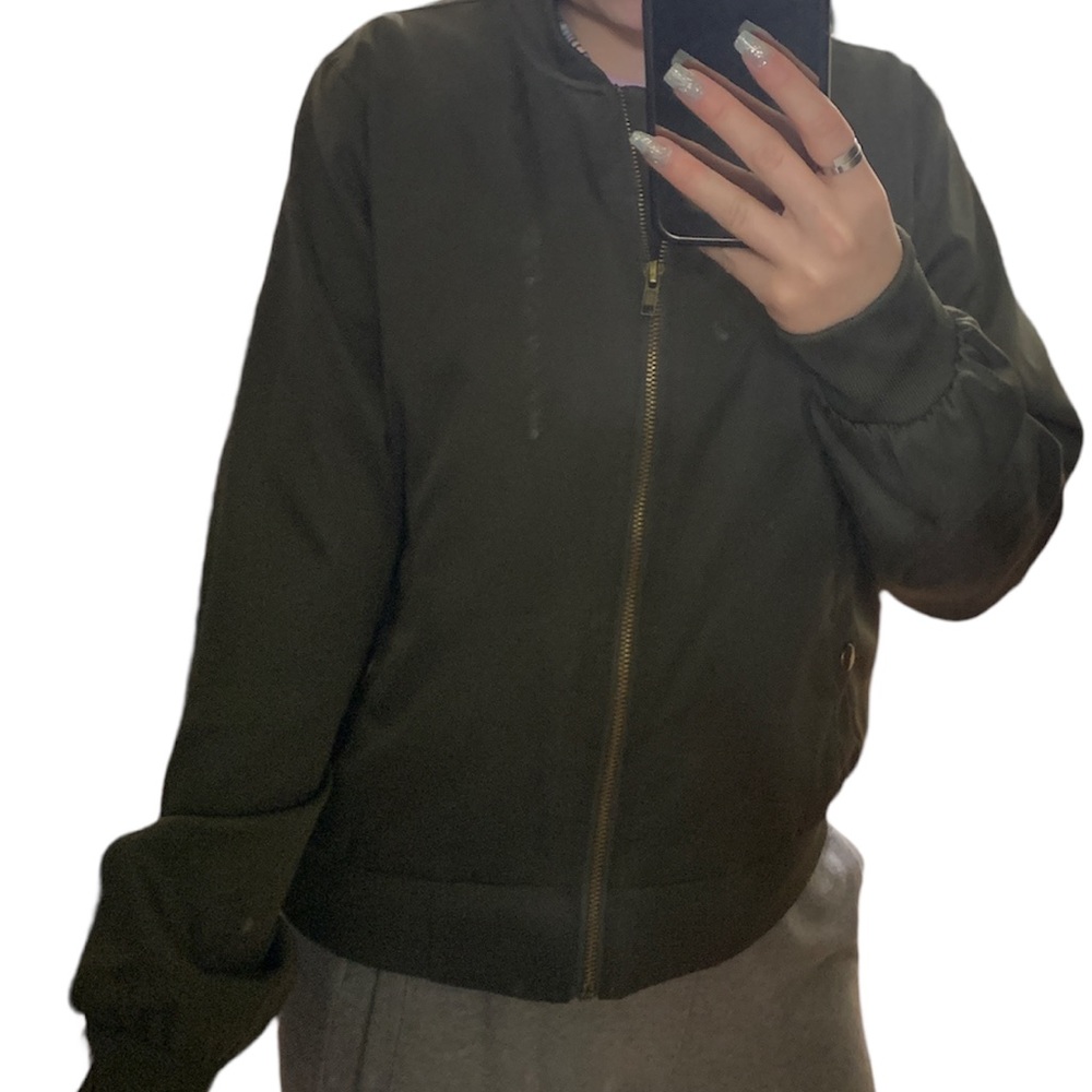 Hippie Rose Army Green Bomber Jacket